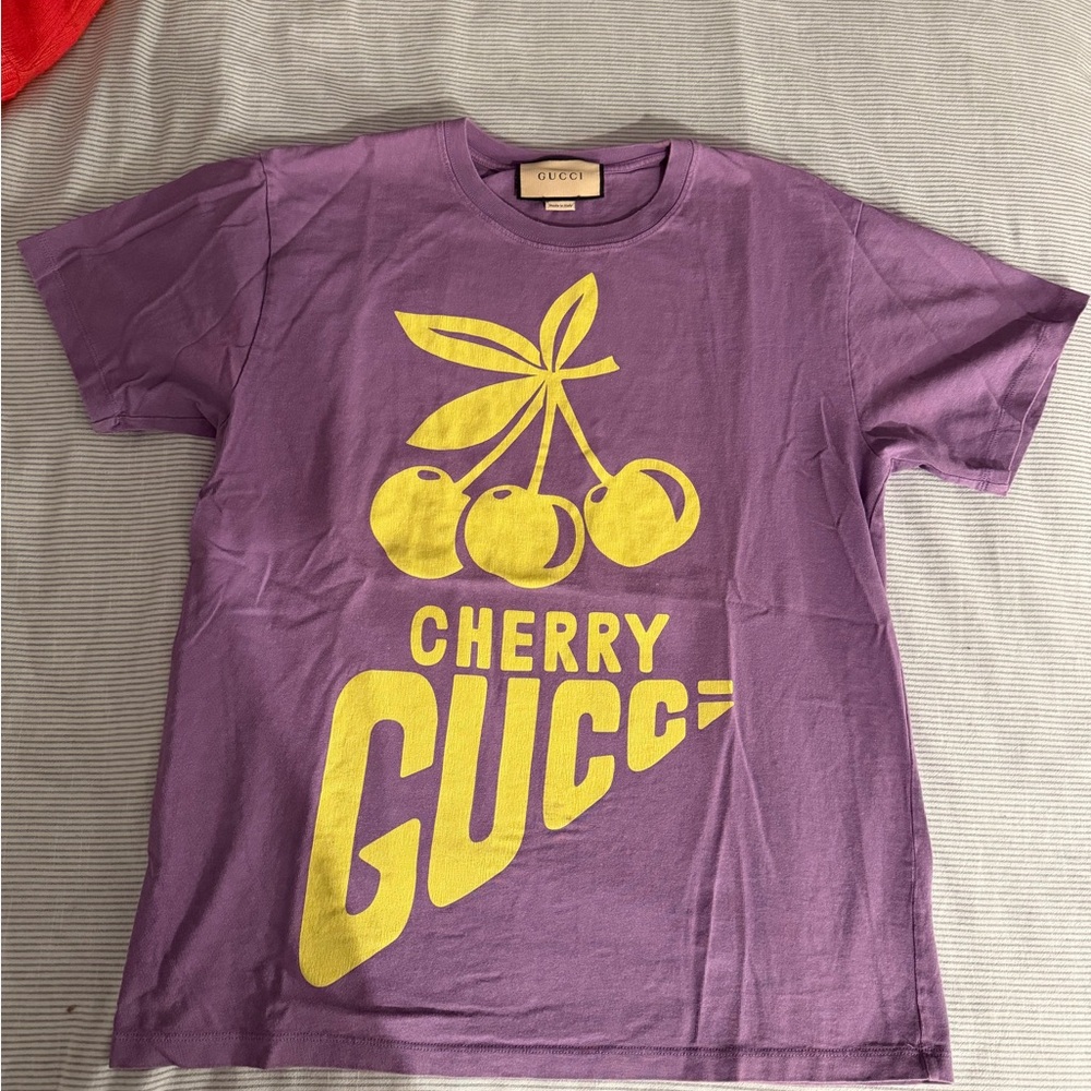 Gucci Purple Tee with Yellow Cherry Design